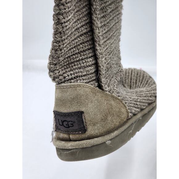 UGG Boots Womens Size 7 Classic Cardy Winter Knit Gray Mid Calf To Tall 1016555 - Picture 5 of 13